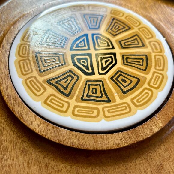 Vintage MCM Wooden Octagon Appetizer Board with Ceramic Tile 12” - Picture 2 of 10